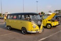 Yellow VW van and VW Type 181 owners gathering at volkswagen club meeting Royalty Free Stock Photo