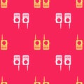 Yellow Walkie talkie icon isolated seamless pattern on red background. Portable radio transmitter icon. Radio Royalty Free Stock Photo