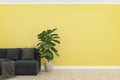 Yellow wall with wood floor ,3d
