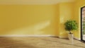 Yellow wall with wooden parquet floor and sunlight from window on the wall realistic 3D rendering Royalty Free Stock Photo