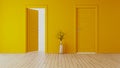 Yellow wall with yellow opened door and closed door realistic 3D rendering Royalty Free Stock Photo