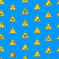 Yellow Warning Hazard Signs Seamless Pattern Background. Vector