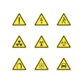 Yellow Warning Hazard Triangle Signs Set. Vector Royalty Free Stock Photo