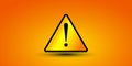 Yellow warning icon, sign, symbol or alert safety danger caution button. Exclamation symbol. Sign with shadow Royalty Free Stock Photo