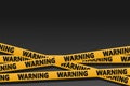 Yellow warning ribbons or caution tape on black background. Warning police lines. Vector illustration