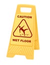 Yellow warning sign caution wet floor sign with falling man icon flat vector illustration isolated on white background Royalty Free Stock Photo