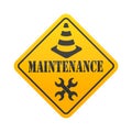 Yellow warning sign with the image of a cone and horn keys. Maintenance warning Royalty Free Stock Photo