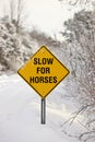 A Yellow Warning Sign reading Slow for Horses Royalty Free Stock Photo