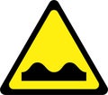 Yellow warning sign with road bumps