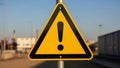 Yellow warning sign in a triangular shape with a bold black exclamat Royalty Free Stock Photo