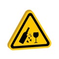 Yellow Warning Triangle Sign with Broken Bottle and Wine Glass Symbols caution danger Royalty Free Stock Photo