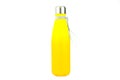 Yellow water bottle thermos flask on white background Royalty Free Stock Photo