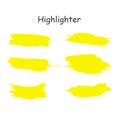 Yellow watercolor hand drawn highlight set. Vector highlighter brush lines. Marker pen highlight underline strokes Royalty Free Stock Photo