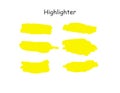 Yellow watercolor hand drawn highlight set. Vector highlighter brush lines. Marker pen highlight underline strokes Royalty Free Stock Photo