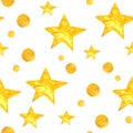 Yellow watercolor stars background. Seamless pattern Royalty Free Stock Photo