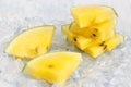 Yellow watermelon in ice cubes Royalty Free Stock Photo