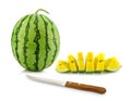 Yellow Watermelon & knife on white background Royalty Free Stock Photo