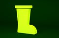 Yellow Waterproof rubber boot icon isolated on green background. Gumboots for rainy weather, fishing, gardening