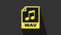 Yellow WAV file document. Download wav button icon isolated on grey background. WAV waveform audio file format for