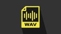 Yellow WAV file document. Download wav button icon isolated on grey background. WAV waveform audio file format for