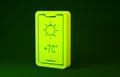 Yellow Weather forecast icon isolated on green background. Minimalism concept. 3d illustration 3D render