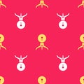 Yellow Web camera icon isolated seamless pattern on red background. Chat camera. Webcam icon. Vector Illustration Royalty Free Stock Photo