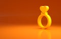 Yellow Wedding rings icon isolated on orange background. Bride and groom jewelry sign. Marriage symbol. Diamond ring