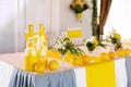 Yellow wedding table decor for bride and groom Royalty Free Stock Photo