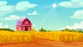 Yellow wheat field, barn house, landscape scenery