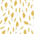 Yellow wheat spikelet bunch with bow repeat pattern watercolor illustration for harvest time autumn celebrations