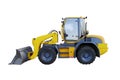 Yellow wheel loader isolated on white. Yellow front loader. Loading shovel. Industrial vehicle. Pneumatic truck. Tractor front loa