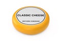 Yellow Wheel of Wax Cheese with Label. 3d Rendering