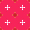 Yellow Wheel wrench icon isolated seamless pattern on red background. Wheel brace. Vector