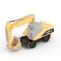 Yellow wheeled excavator isolated on a vertical white background.