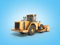 Yellow wheels Bulldozer 3d render on blue