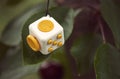 Yellow white cube anti-stress on wood, Fidget Cube Simple Stress