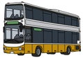 The yellow and white double decker bus