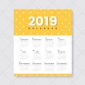 Yellow and white polka dots calendar 2019 vector Royalty Free Stock Photo