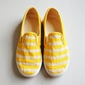 Yellow And White Striped Linen Vans Slip-ons - Contemporary Diy Style