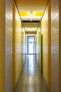 Yellow White Stripes Hallway Narrow Architecture Painted Exit Glass Door Interior