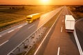 Yellow and white truck in motion blur on the highway Royalty Free Stock Photo