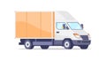 Yellow and white van commercial delivery truck isometric vector illustration. Cargo freight lorry