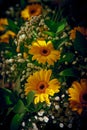 Yellow and white wedding flowers, close up background