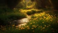 Yellow wildflowers bloom in a tranquil meadow generated by AI