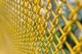 Yellow wire fence close up