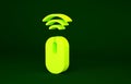 Yellow Wireless computer mouse system icon isolated on green background. Internet of things concept with wireless Royalty Free Stock Photo