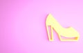 Yellow Woman shoe with high heel icon isolated on pink background. Minimalism concept. 3d illustration 3D render Royalty Free Stock Photo