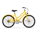 Yellow women\'s bicycle with a step-through frame. Features include black handlebars, Royalty Free Stock Photo