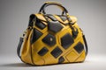 Yellow women's handbag on a gray background. generative ai