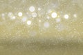 yellow wonderful glossy glitter lights defocused bokeh abstract background with sparks fly, festive mockup texture with blank Royalty Free Stock Photo